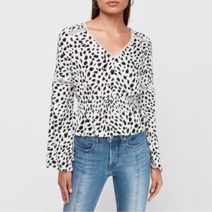 Express Spotted Jacquard Lace Inset Bell Sleeve Peplum Top small NWOT
